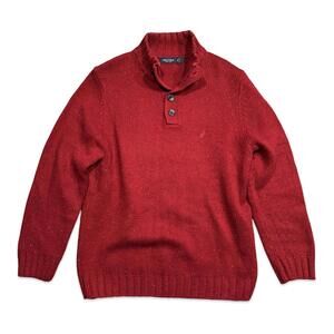 Nautica Men’s Red Henley Knit Sweater